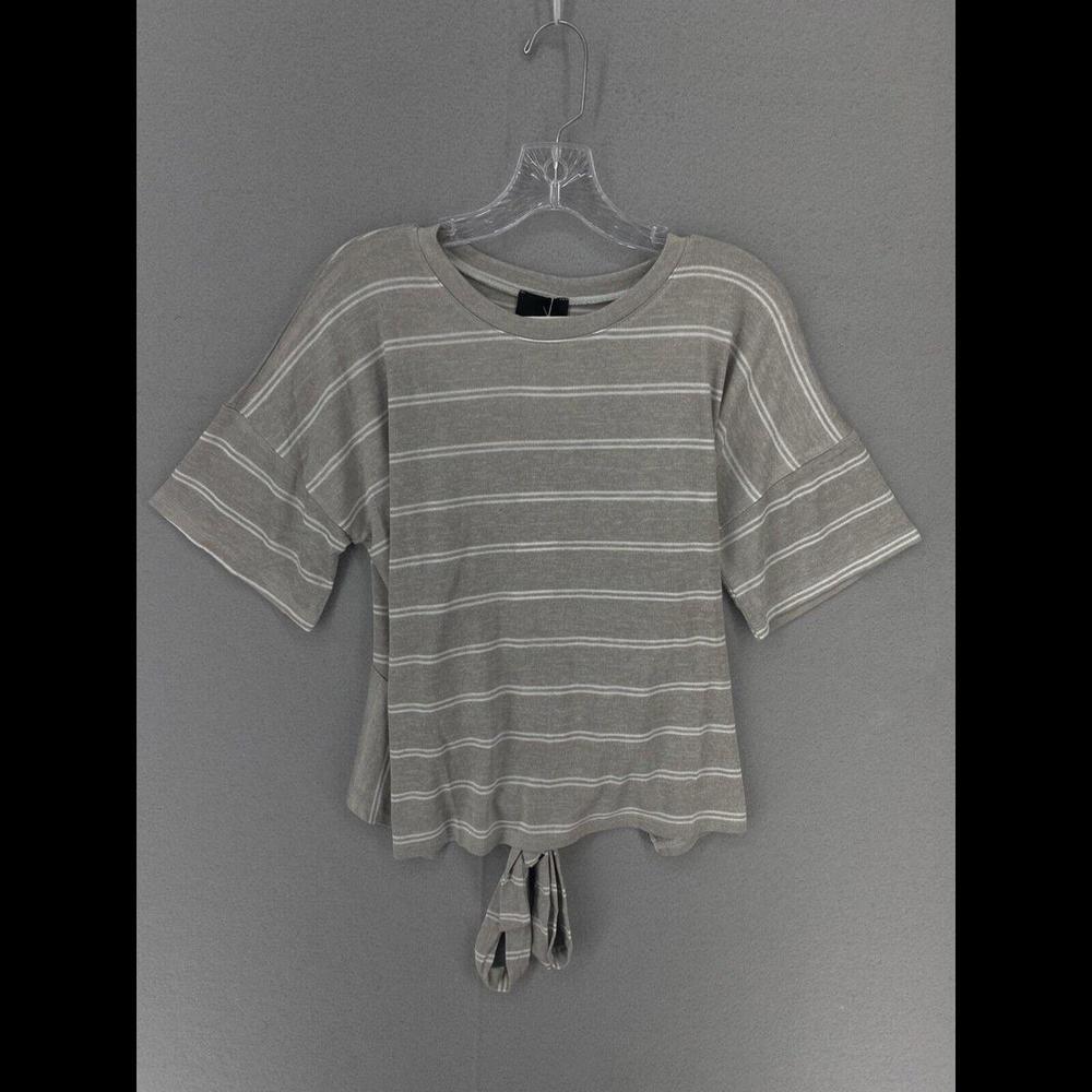 Urban Outfitters Lumiere Shirt Size Medium Gray Paloma Stripe Back Tie Waist Tee